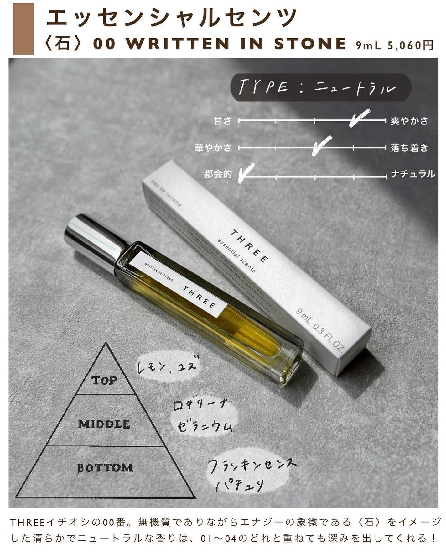 THREE エッセンシャルセンツ 00 WRITTEN IN STONE/THREE/香水(レディース)を使ったクチコミ(4枚目)
