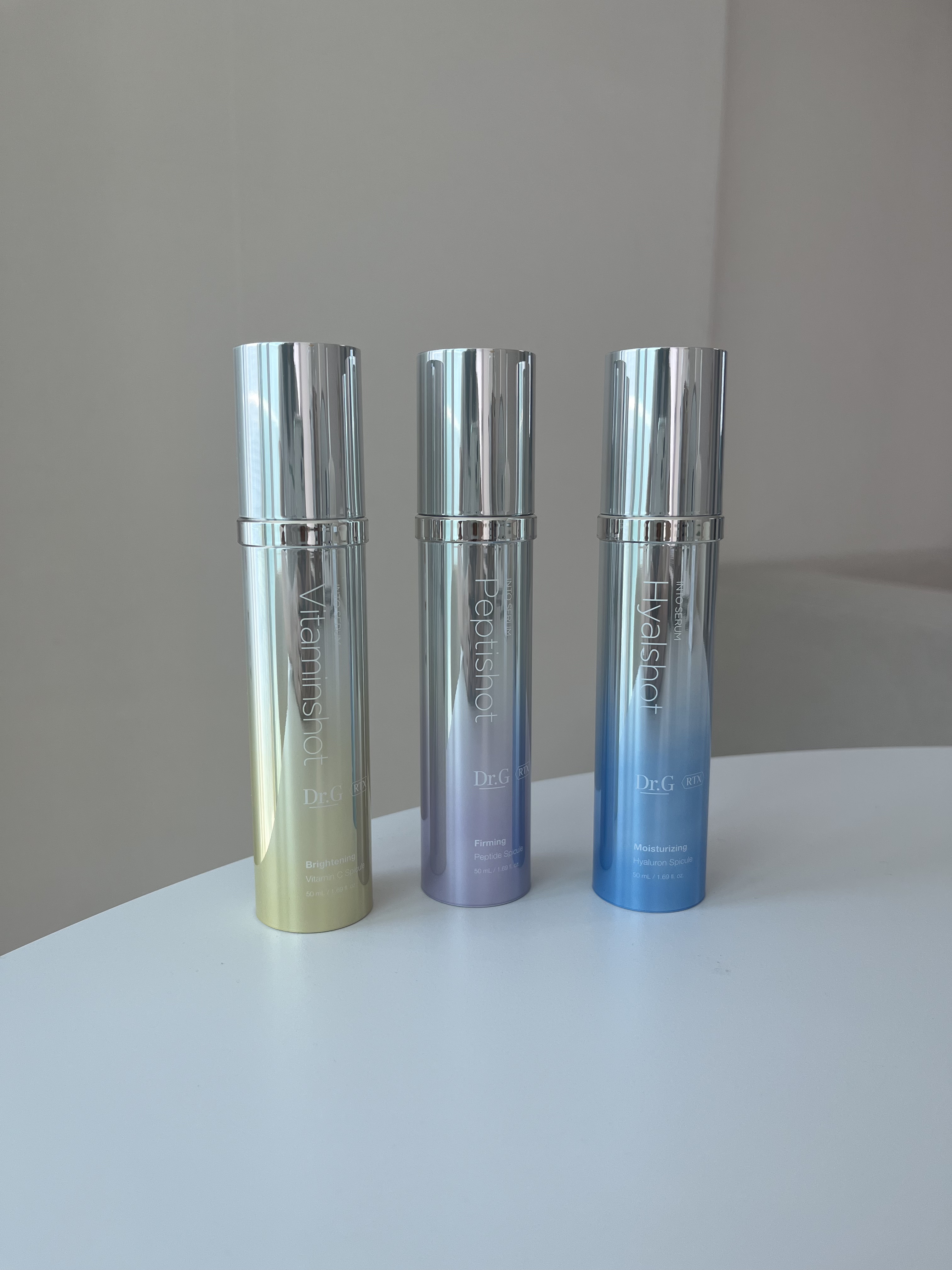 Dr.G
RTXセラム ぺプチショット
RTXセラム ヒアルショット
RTXセラム ビタミンショット

今話題のスピキュールが90万個も入っているの美容液✨
セルフでも施術レベルのケアをしていきたい方におすすめです！
美白ケア効果、水分ケア