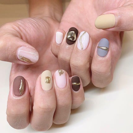 #秋ネイル,#ブラウンネイル,#マットネイル,#3Dネイル,#ミラーネイル,#ニュアンスネイルのネイルデザイン