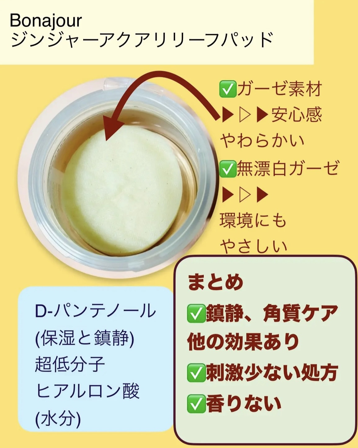 ジンジャーアクアリリーフパッド 60枚/Bonajour/トナーパッドを使ったクチコミ（3枚目）