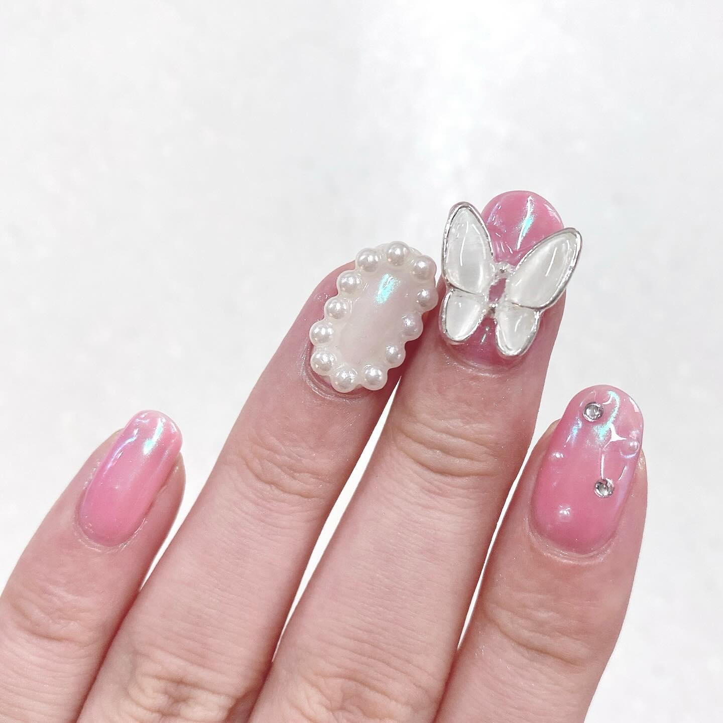 【現品】リボンネイル　ぷっくりネイル　オーロラネイル　ニュアンスネイル　ピンク 164da6c5030ec0b2f69aec568da39e