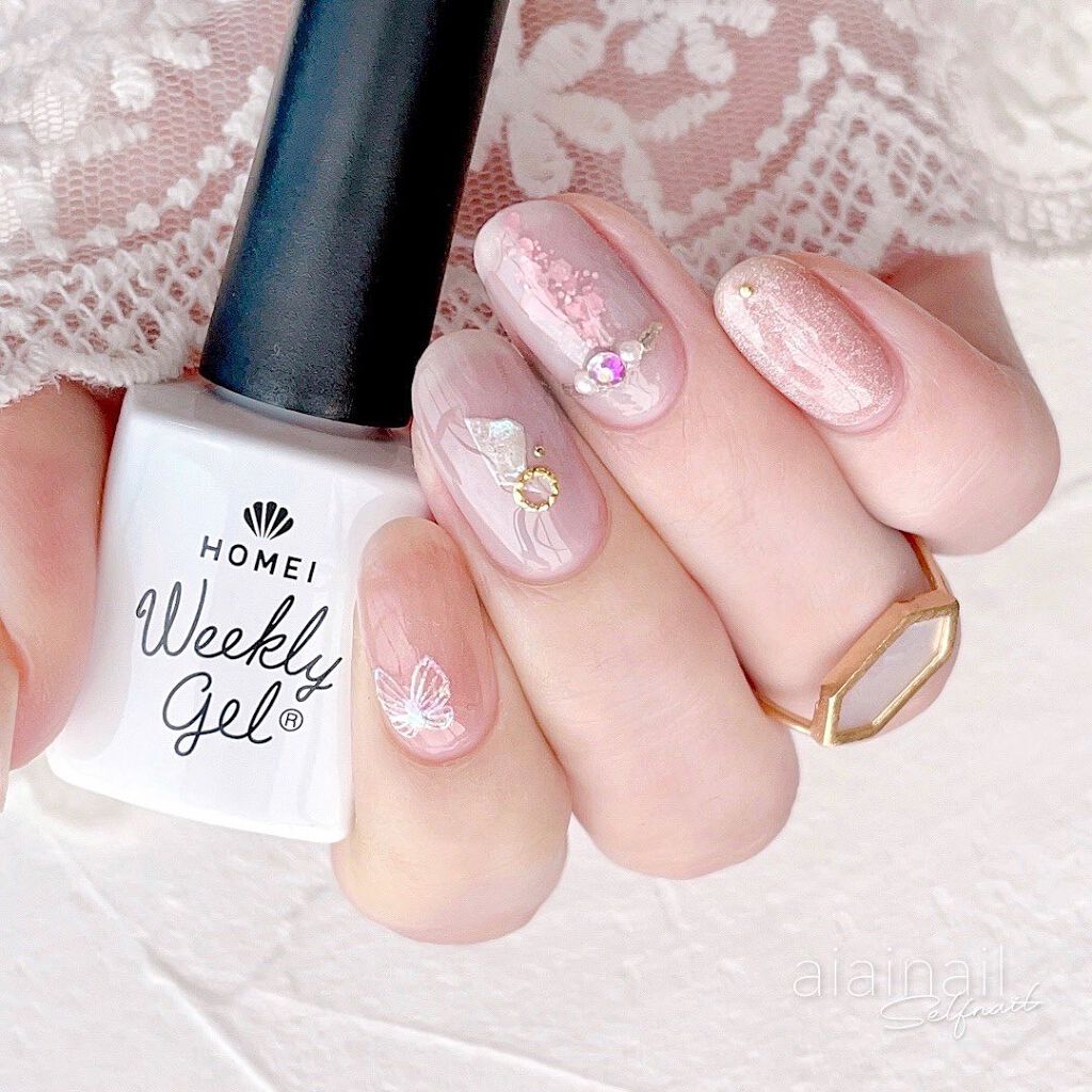 ピンクネイルのネイルデザイン】ウィークリージェル｜HOMEIの口コミ