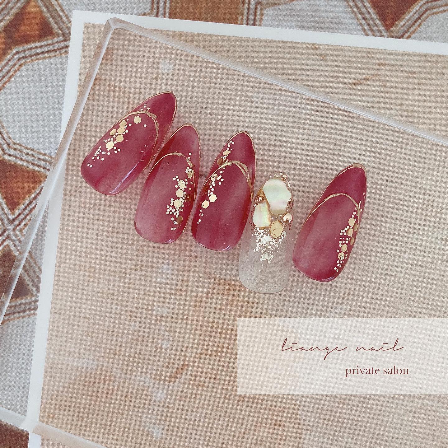 #リアンジェネイル,#柏ネイル,#ネイル,#ニュアンスネイル,#大人ニュアンスネイル,#夏ネイル,#赤ネイル,#シェルネイル,#ミラーネイル,#秋ネイル,#大人ネイルのネイルデザイン