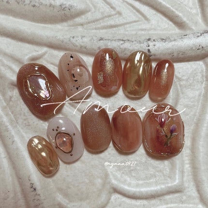 #オレンジネイル,#マグネットネイルのネイルデザイン