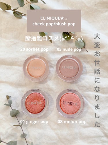 CLINIQUE🌼🌸★⭐︎
cheek pop/blush pop
☆20 sorbet pop
☆05 nude pop
☆01 ginger pop
☆08 melon pop


※今回は底見え投