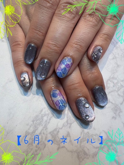 #ジェルネイル,#梅雨ネイル,#紫陽花ネイルのネイルデザイン