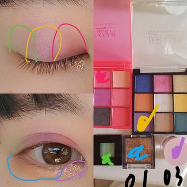 U R GLAM UR GLAM　BLOOMING EYE COLOR PALETTEのクチコミ「お疲れ様です！
今日はジェニーちゃんメイク改です！

ピンクと紫と緑と茶色を使いました
Vis.....」（2枚目）