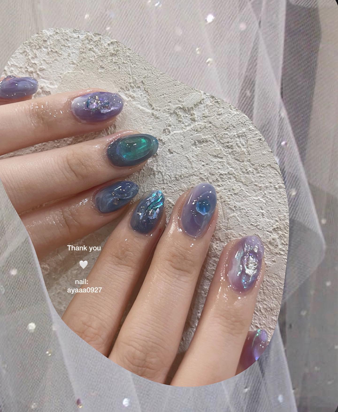 #うるうるネイル,#ブルーネイル,#ぷっくりネイルのネイルデザイン