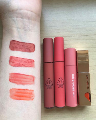 3CE 3CE VELVET LIP TINTのクチコミ「おうちにある韓国のティントを集めてみました〜

◯3CE VELVET LIP TINT 新大.....」（1枚目）