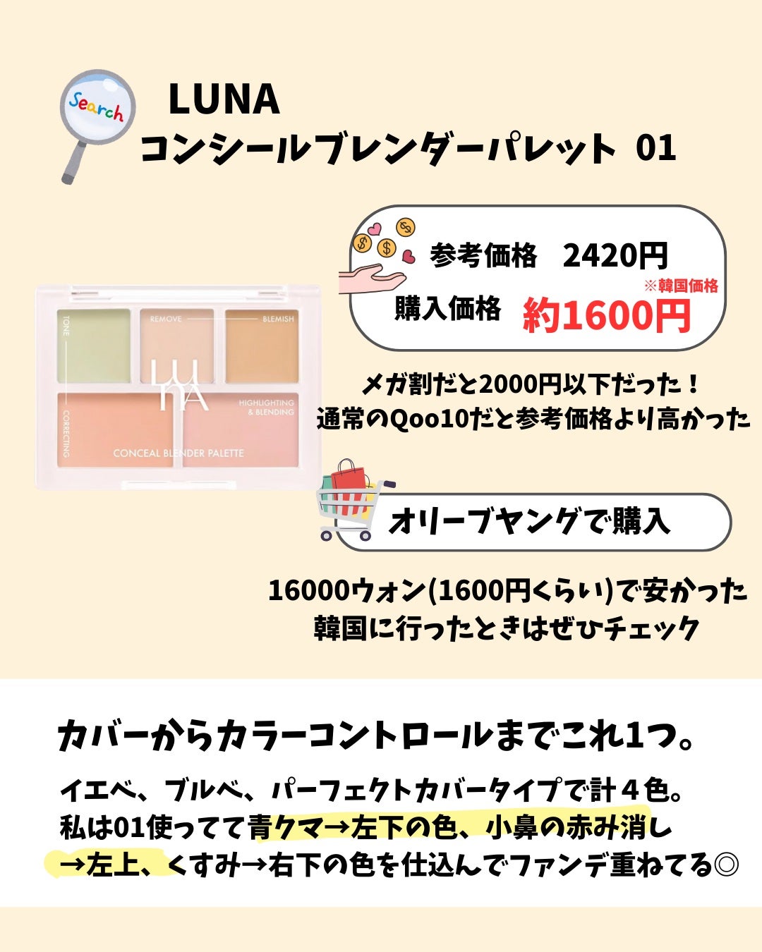 コンシールブレンダーパレット/LUNA/パレットコンシーラーを使ったクチコミ(2枚目)