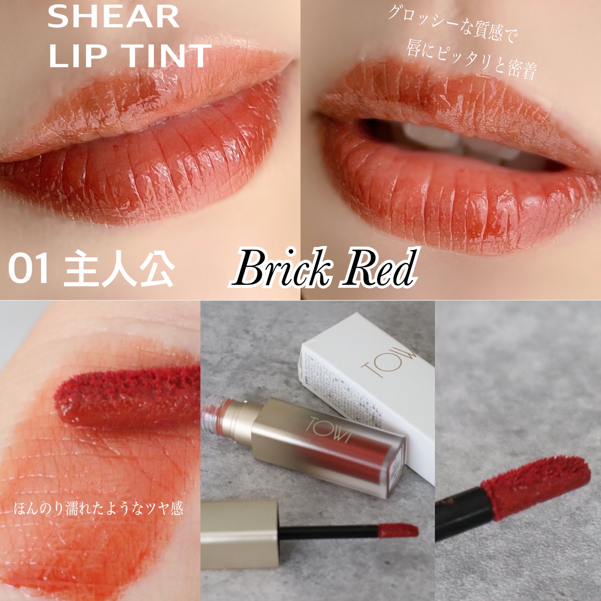 シアーリップティント 01 主人公〈brick red〉/TOWI/リップティントを使ったクチコミ（2枚目）