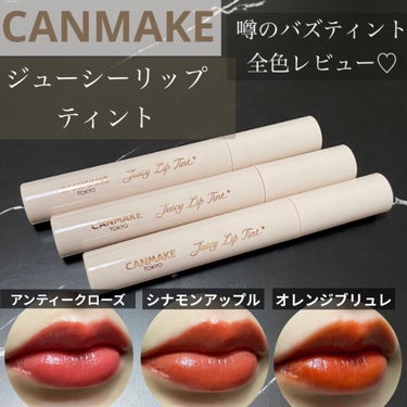 噂のバズティント全色レビュー❣️
#canmake #ジューシーリップティント 💋💖

5月下旬発売で発売前から話題の #キャンメイク のティント！
今日ドラストに寄ったらあったので全色買ってきました🥰