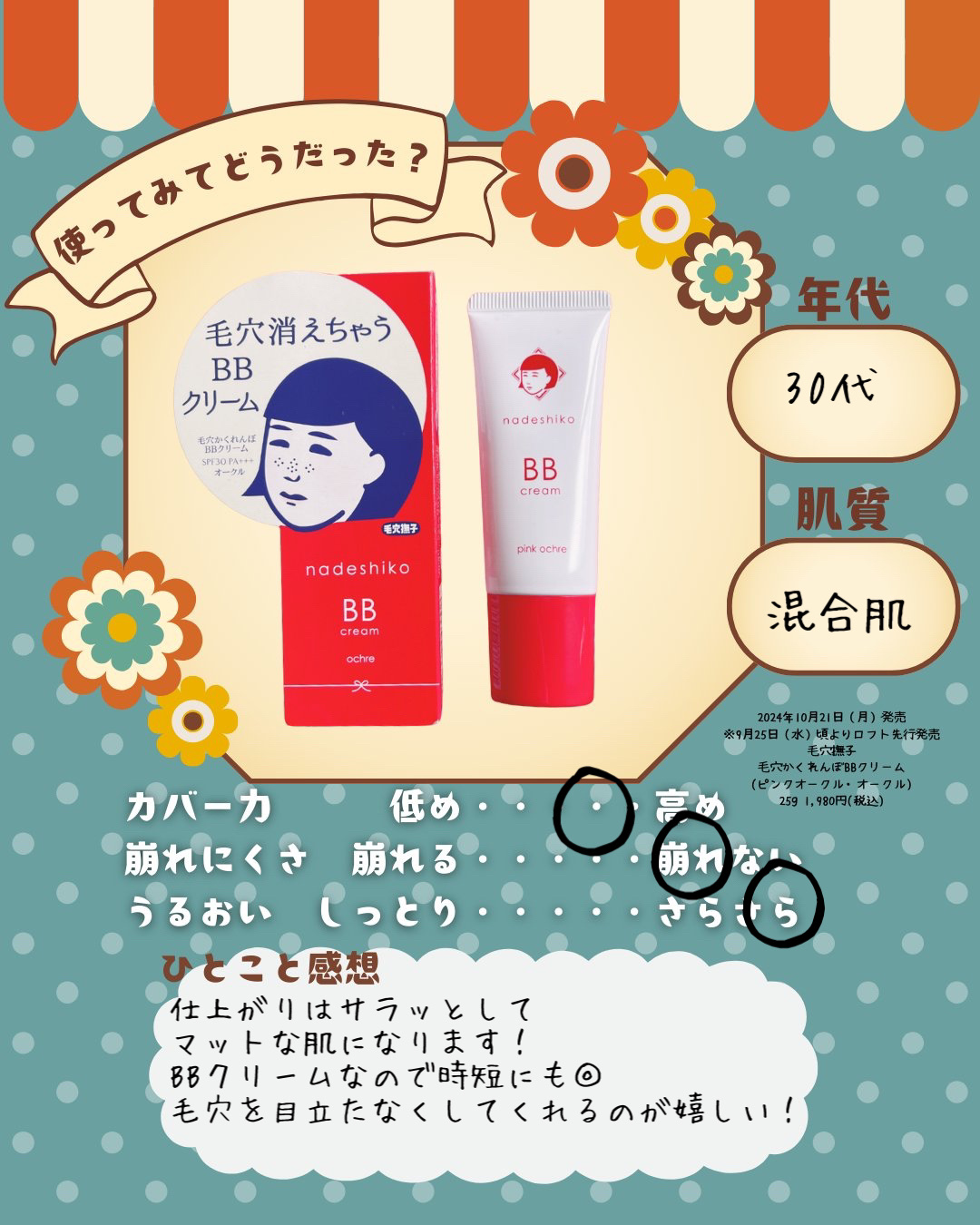 毛穴撫子 毛穴かくれんぼBBクリーム/毛穴撫子/BBクリームを使ったクチコミ（1枚目）