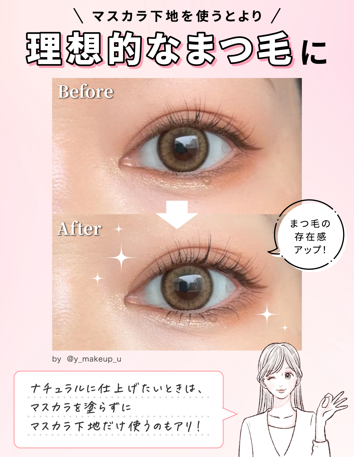 マスカラ下地を使うとより理想的ななまつ毛になり、まつ毛の存在感がアップ！