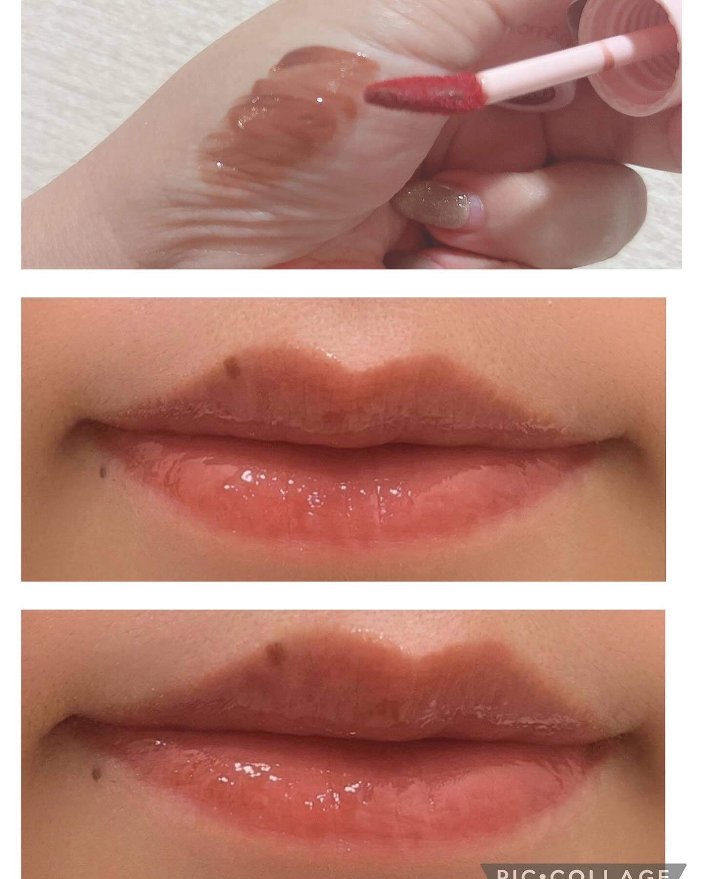 グラッシーボムティント VD01 Milky cocoa/&nd by rom&nd/リップティントを使ったクチコミ（3枚目）