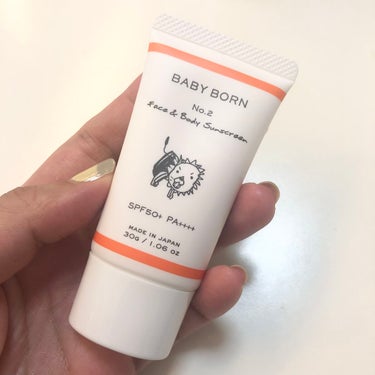 【BABY BORN 日焼け止め乳液】

東原亜希さんプロデュースのBABY BORN。
パッケージが可愛い日焼け止めで、SPF50ながら親子で使える優しい処方。
ラベンダーの優しい香りにも癒されます。