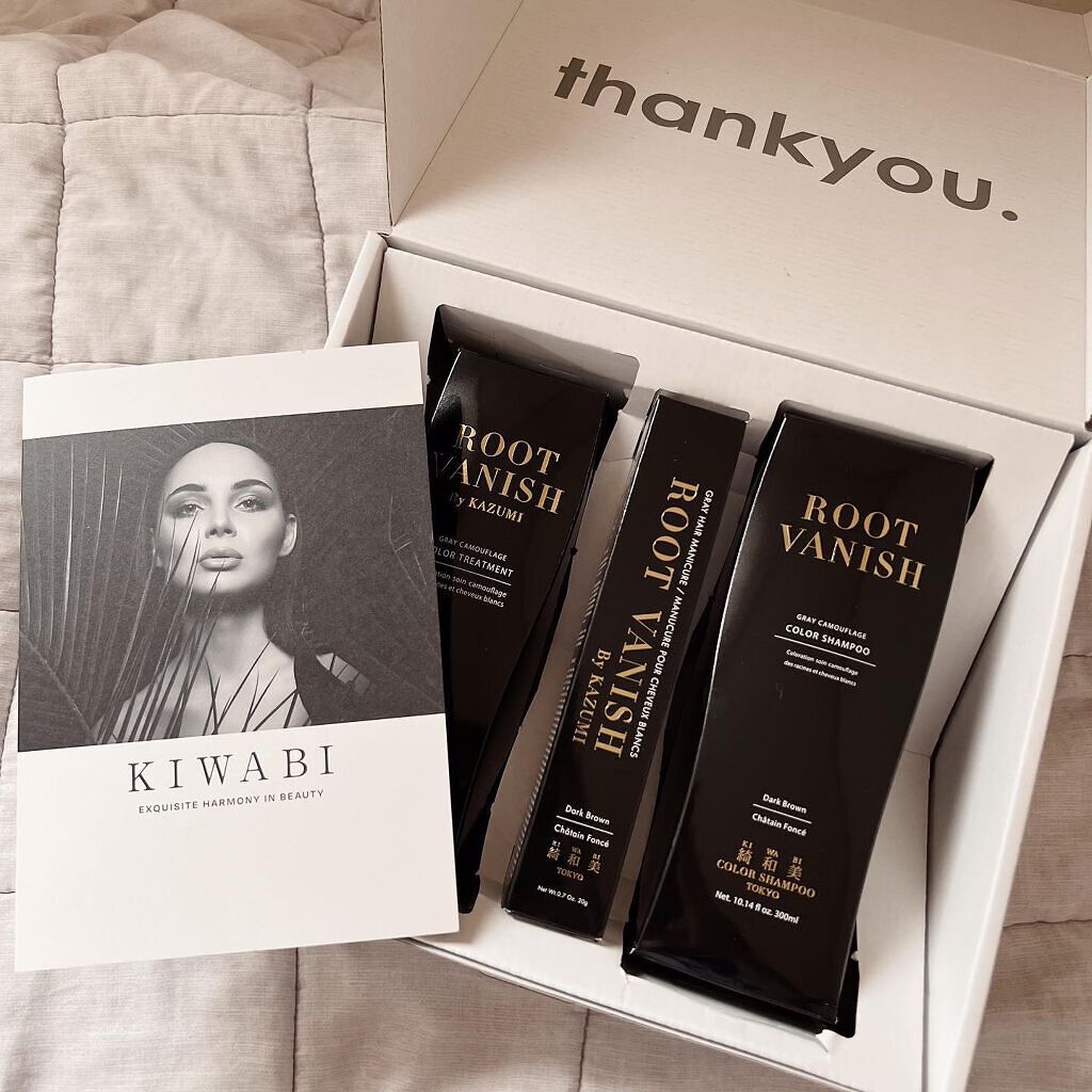 綺和美 カラーリングケアコンディショナー Root Vanishのクチコミ「@kiwabi_japan root vanish ✨🤍

ダークブラウン色のシャンプー、トリ.....」（2枚目）