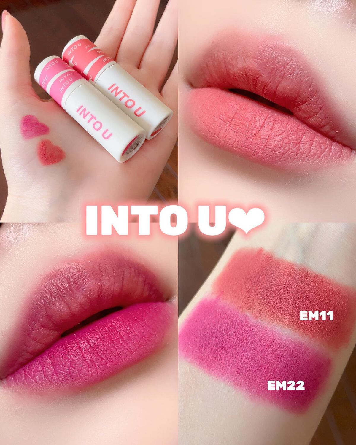 スーパーマットリップ＆チークマッド EM22 ハリウッドマゼンタ/INTO U/口紅を使ったクチコミ（1枚目）