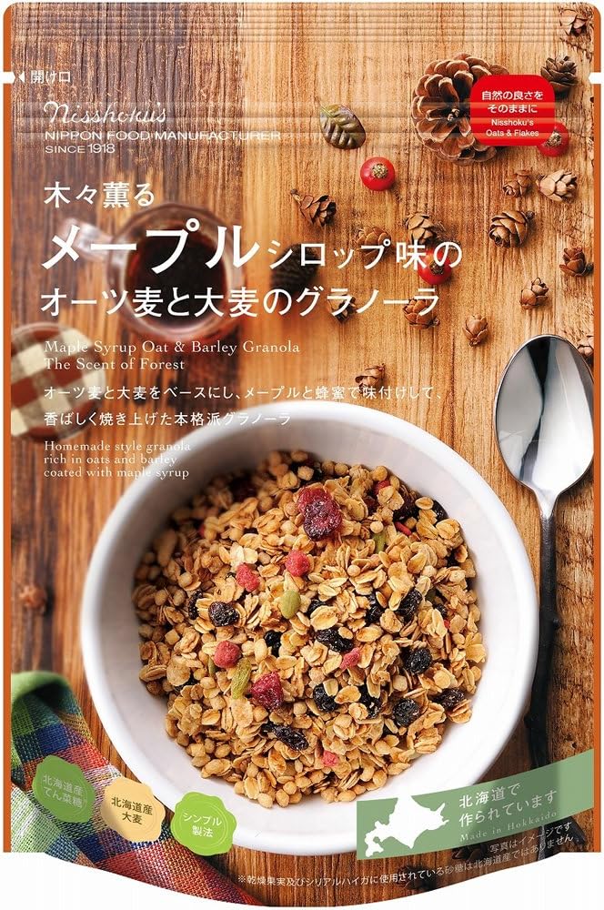 メープルシロップ味の オーツ麦と大麦のグラノーラ 240g