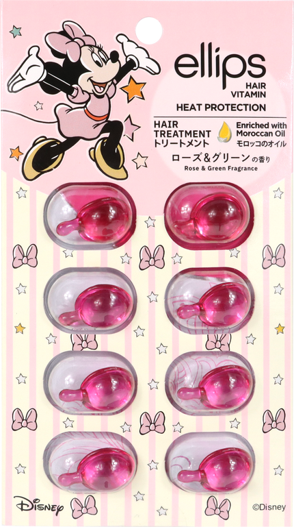 ellips 【ディズニー限定デザイン】ellips(エリップス)ヘアオイル シートタイプ8粒 (ピンク/ローズ&グリーンの香り)ミニー
