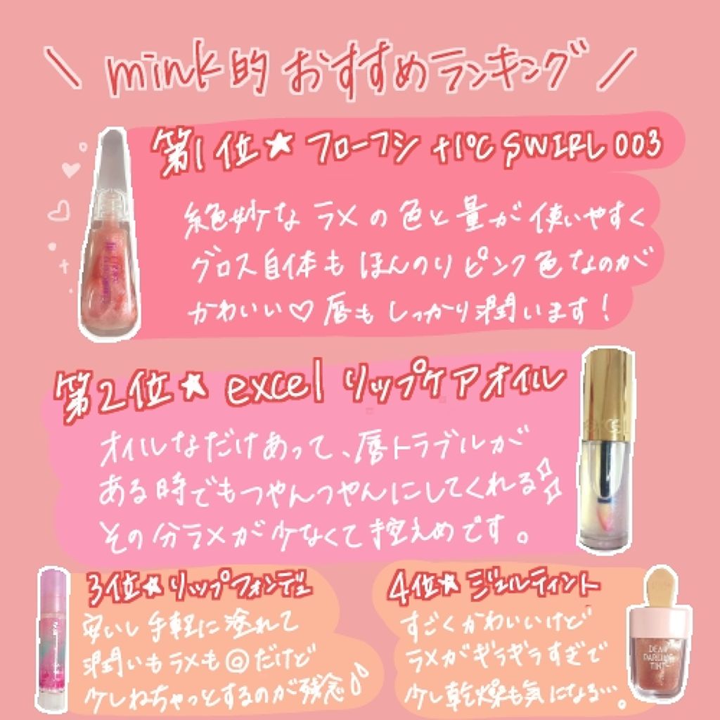 リップケアオイル/excel/リップグロスを使ったクチコミ(4枚目)