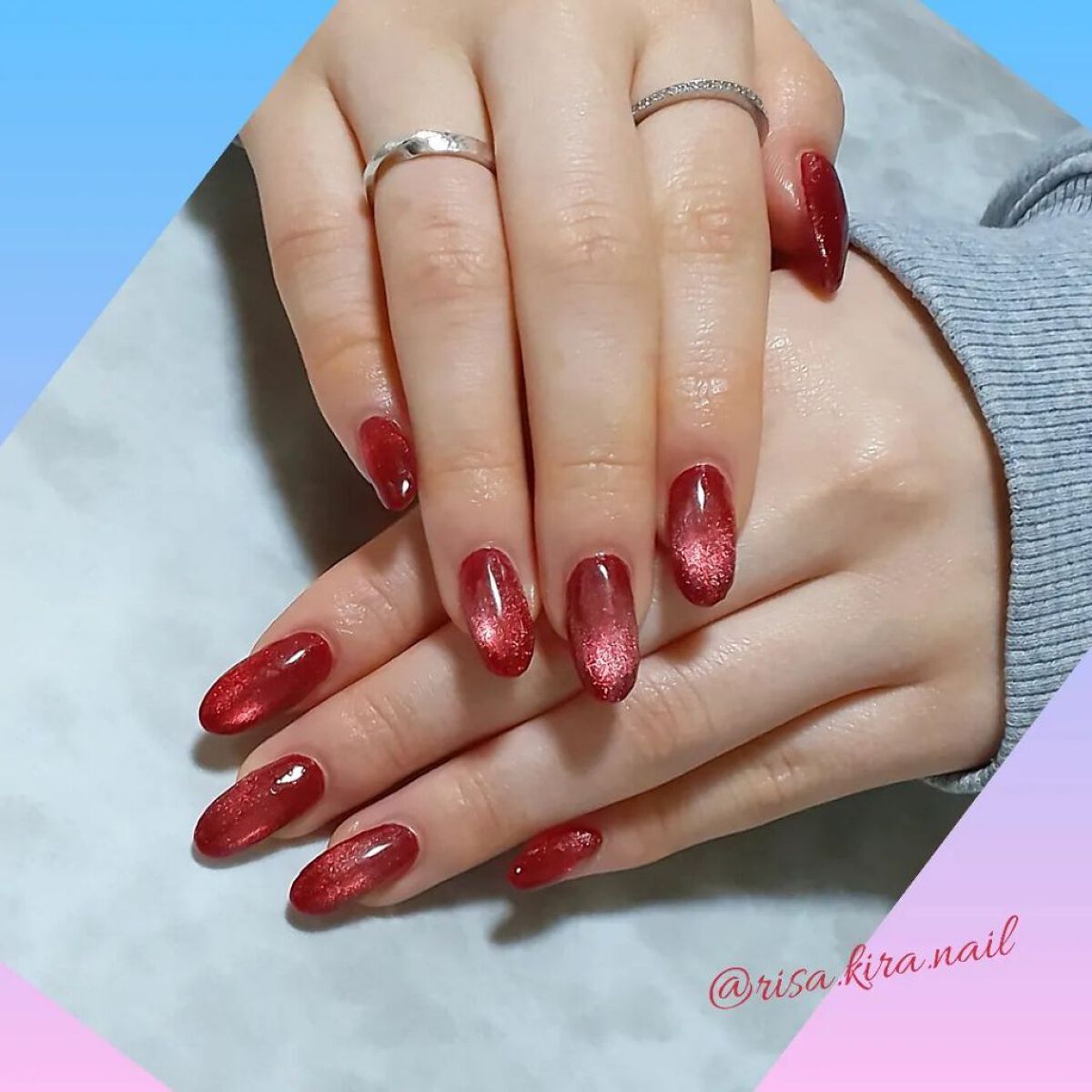 #ネイル,#ジェルネイル,#キラキラネイル,#マグネットネイル,#赤ネイル,#バレンタインネイル,#富士市ネイル,#隠れ家ネイル,#富士市ネイルのネイルデザイン