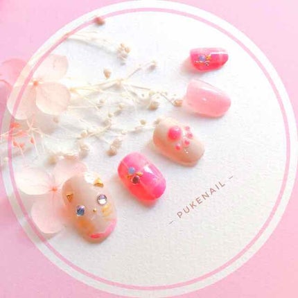 猫・可愛いピンク・チェック ♡v♡ジェイルネイルチップ/PUKE NAIL/ネイルチップ・パーツを使ったクチコミ(1枚目)