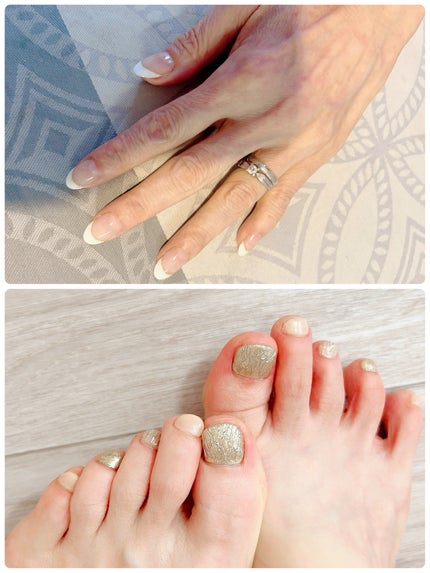 #ご機嫌夏ネイル,#花嫁の母ネイル,#フレンチネイル,#フットネイル,#50代ネイルのネイルデザイン