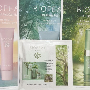 BIOFEAT.  トリートメントフェイスウォッシュ のクチコミ「BIOFEAT. トライアルキット🌿

洗顔料、メイク落とし、洗い流しパック、化粧水、美容液、.....」（1枚目）