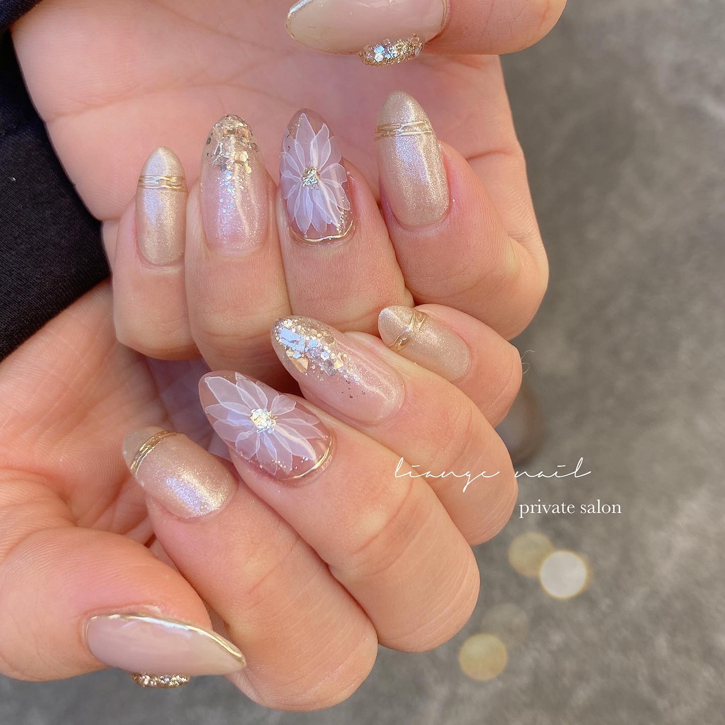 #リアンジェネイル,#柏ネイル,#ネイル,#ニュアンスネイル,#大人ニュアンスネイル,#ミラーネイル,#水彩ネイル,#フラワーネイル,#たらしこみネイルのネイルデザイン