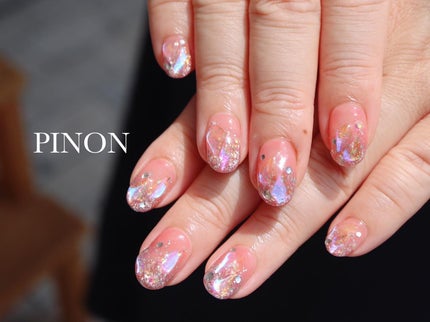 #氷ストーンネイル,#オーロラパーツネイル,#キラキラネイル,#うるうるネイル,#夏ネイルのネイルデザイン