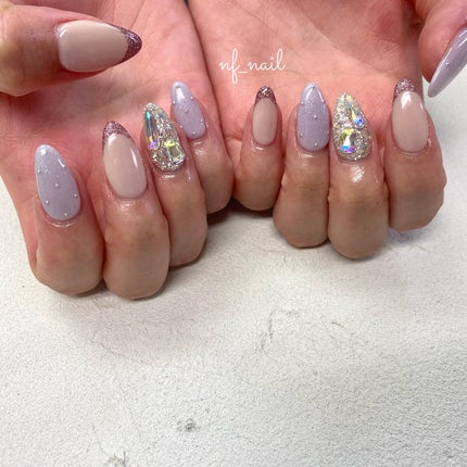#ネイル,#ジェルネイル,#ニュアンスネイル,#キラキラネイル,#大人ネイル,#大人ネイル,#春ネイル,#ピンクネイル,#ラメフレンチネイル,#スタッズネイル,#オーロラネイル,#オーロラストーンネイルのネイルデザイン
