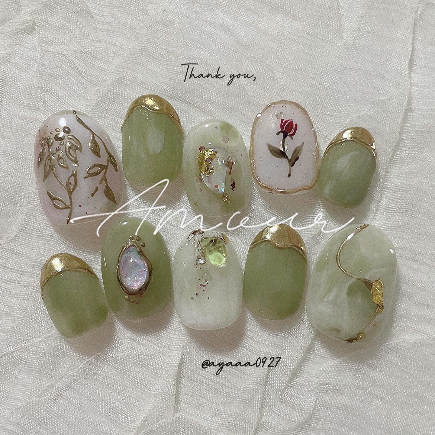 #グリーンネイル,#ちゅるんネイルのネイルデザイン