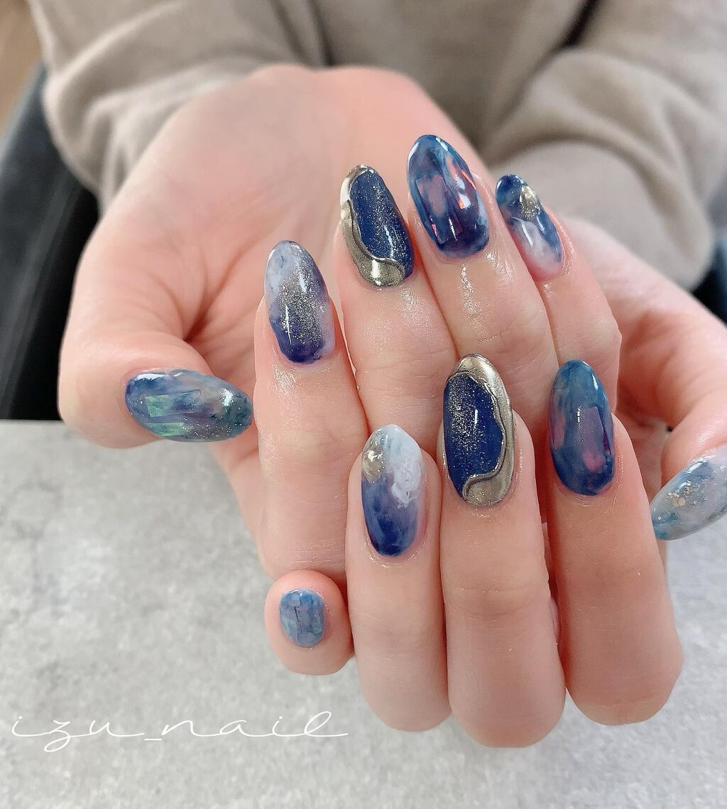 izu_nail♡フォロバLIPSパートナー on LIPS 「..#宇宙ネイル#持ち込みデザイン#青色ネイル#個性派ネイル...」(2枚目)