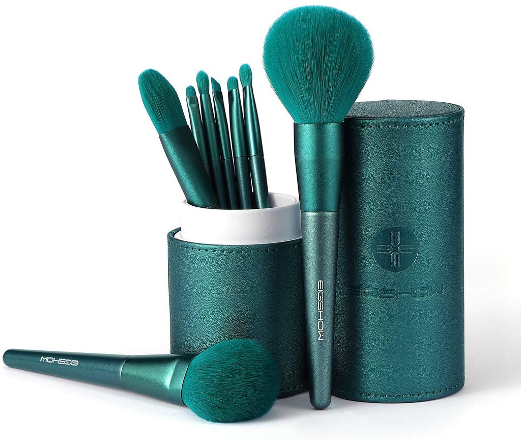 EIGSHOW メイクブラシ 8本セット(グリーン) レザー風化粧ボックス付き