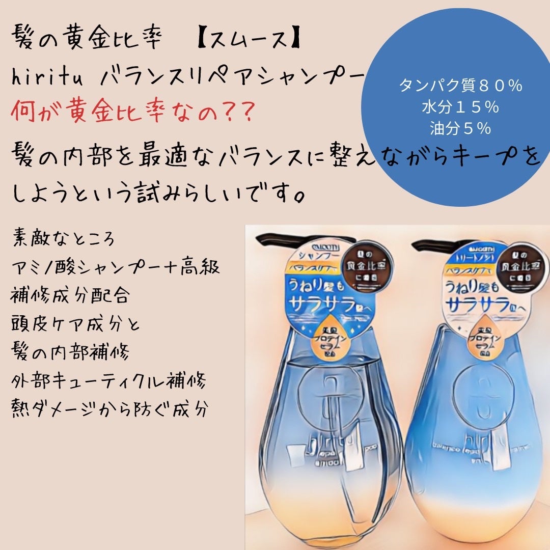 バランスリペア シャンプー/ヘアトリートメント スムース/hiritu/市販シャンプーを使ったクチコミ(1枚目)