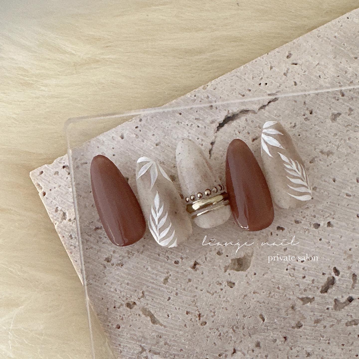 #ネイル,#大人ニュアンスネイル,#ニュアンスネイル,#ジェルネイル,#夏ネイル,#ボヘミアンネイル,#ブラウンネイル,#リングネイルのネイルデザイン