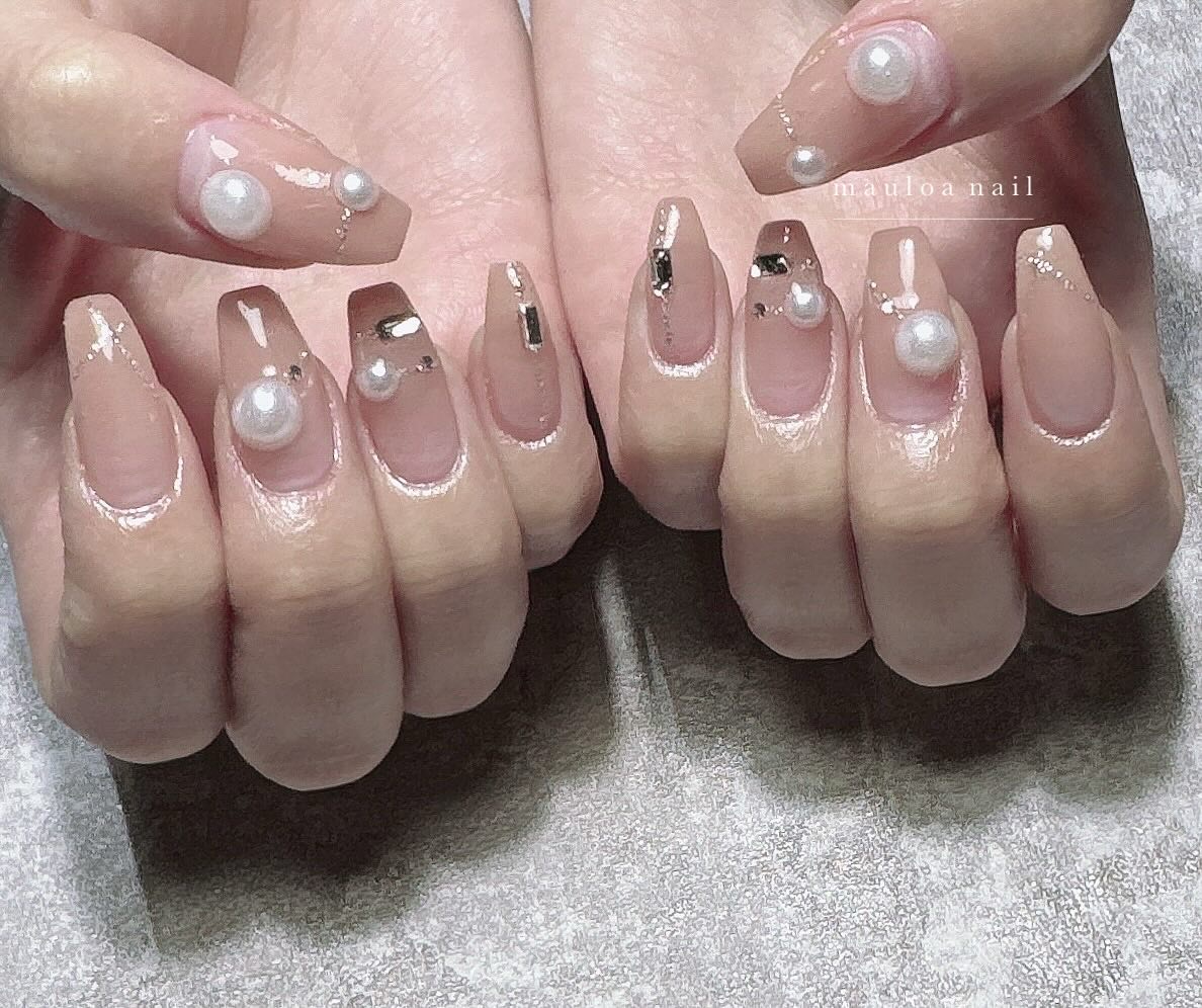 #リボンネイル,#ネイル,#アートネイル,#秋ネイル,#パールネイル,#ヌーディーネイル,#東住吉区ネイル,#手書きアートネイル,#ミラーアートネイル,#パーツネイル,#ブラックネイル,#ワンカラーネイル,#天王寺ネイルのネイルデザイン