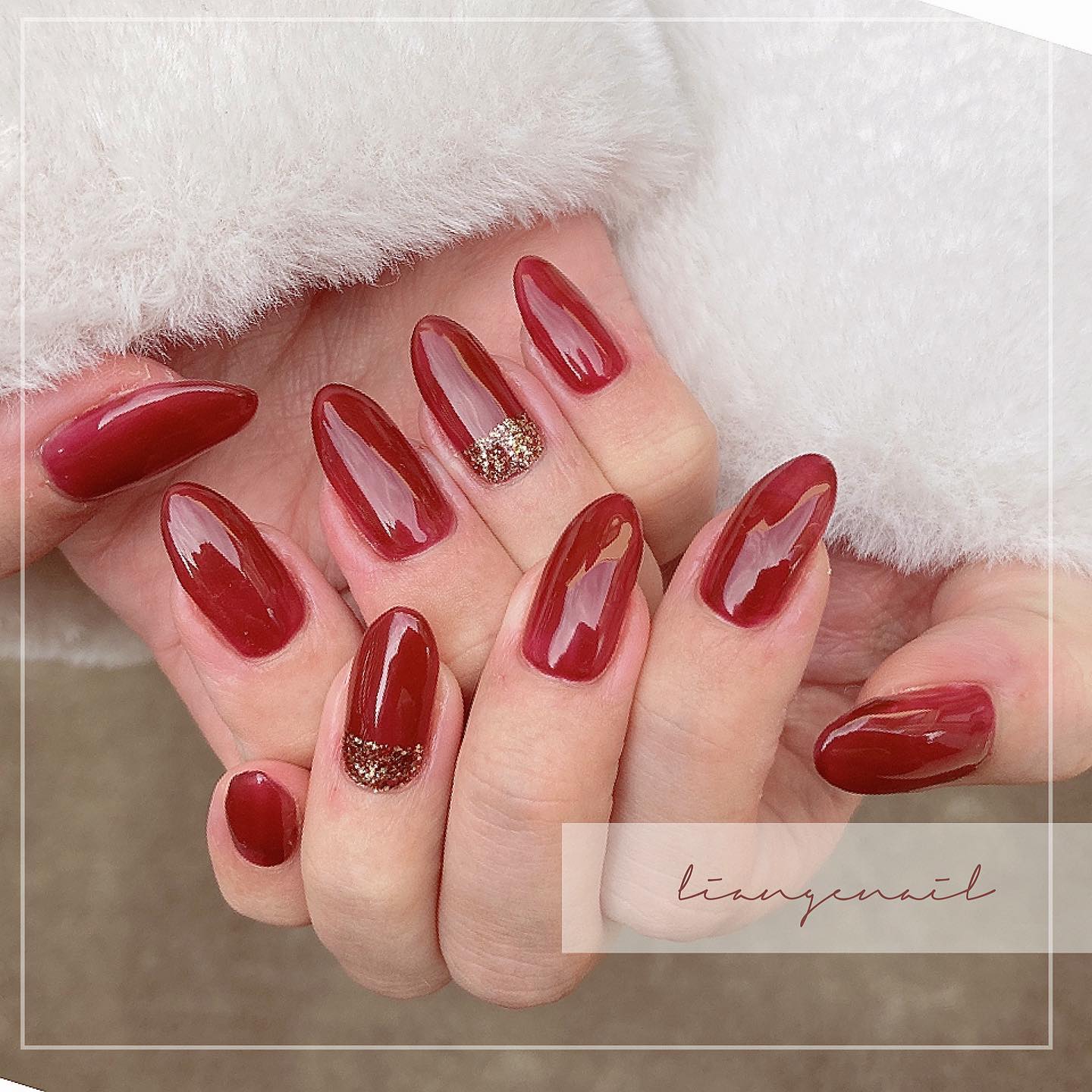 #リアンジェネイル,#柏ネイル,#ネイル,#赤ネイル,#透け感ネイルのネイルデザイン