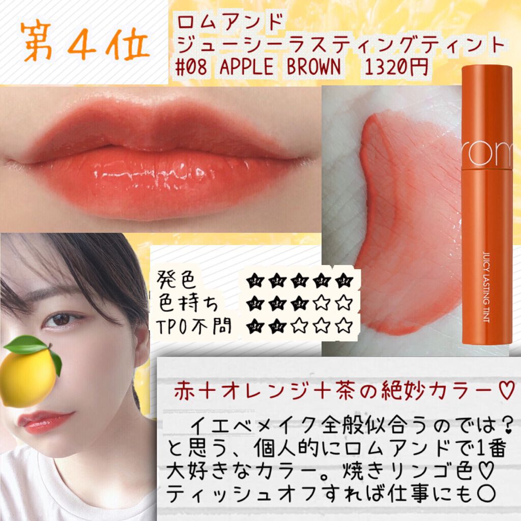 ジューシーラスティングティント/rom&nd/リップティントを使ったクチコミ（3枚目）