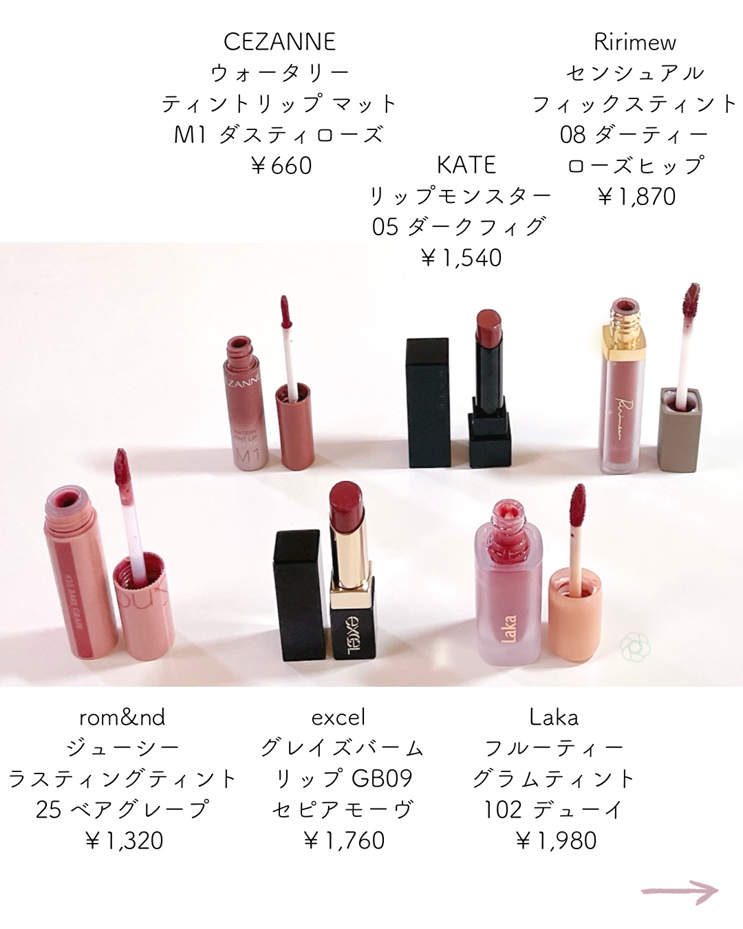 excel・rom&nd・KATE・Laka・CEZANNE・Ririmewの口紅・グロス・リップ