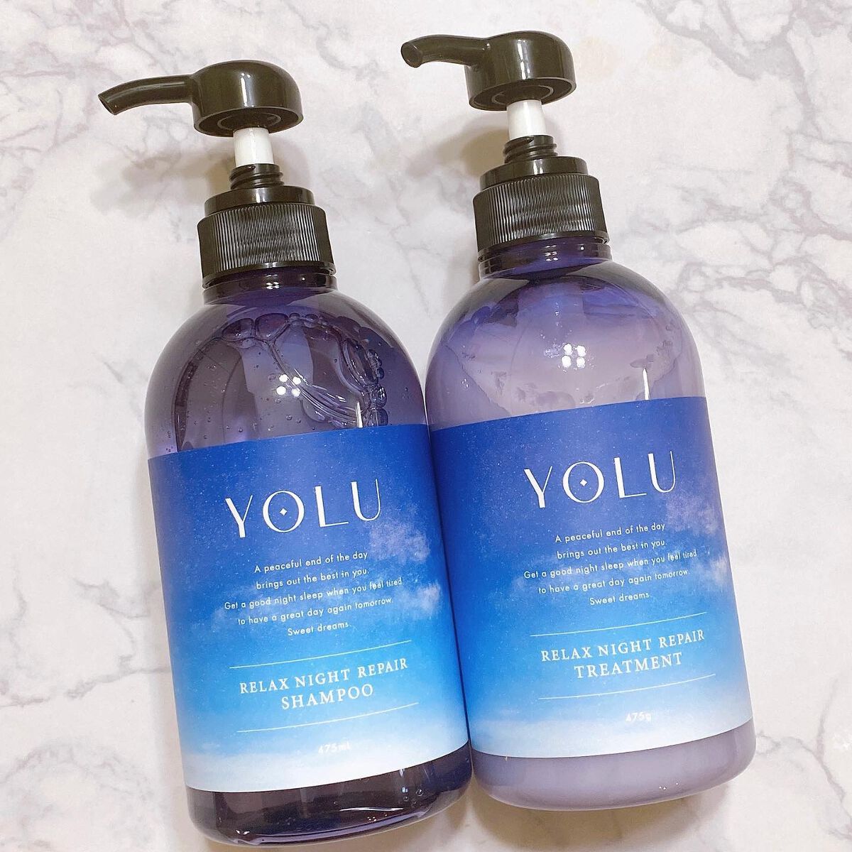 リラックスナイトリペア シャンプー／トリートメント シャンプー本体 475ml/YOLU/市販シャンプーを使ったクチコミ（1枚目）