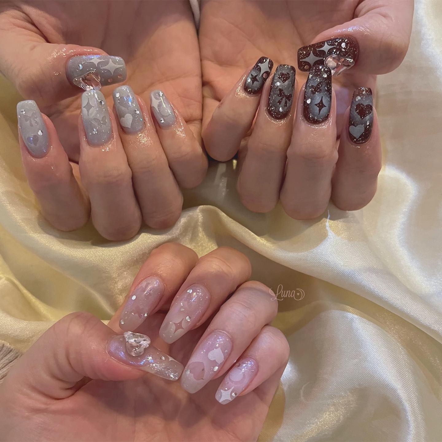 #ジェルネイル,#ワンカラーネイル,#ニュアンスネイル,#うるうるネイル,#ちゅるんネイル,#シンプルネイル,#パーツネイル,#透け感ネイル,#クリアネイル,#ぷっくりネイル,#ちぐはぐネイル,#韓国ネイル,#きらきらネイル,#うるつやネイル,#フレンチガーリーネイル,#水色ネイル,#ハートネイル,#ブラウンネイルのネイルデザイン