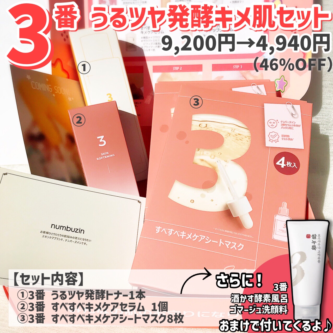 3番 すべすべキメケアシートマスク/numbuzin/シートマスク・パックを使ったクチコミ（2枚目）