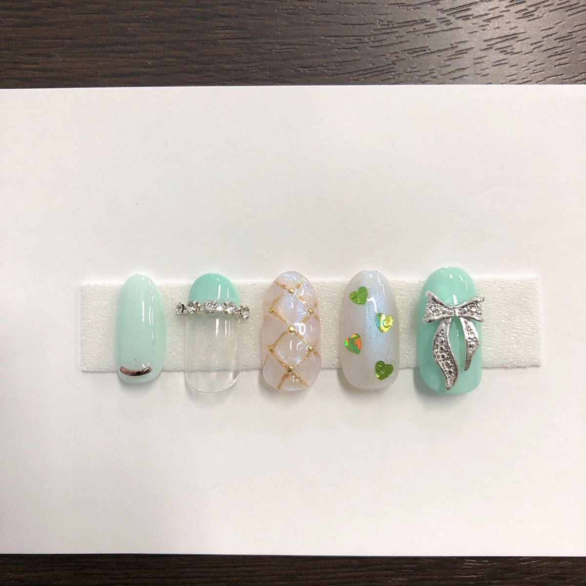 #キルティングネイル,#緑ネイルのネイルデザイン