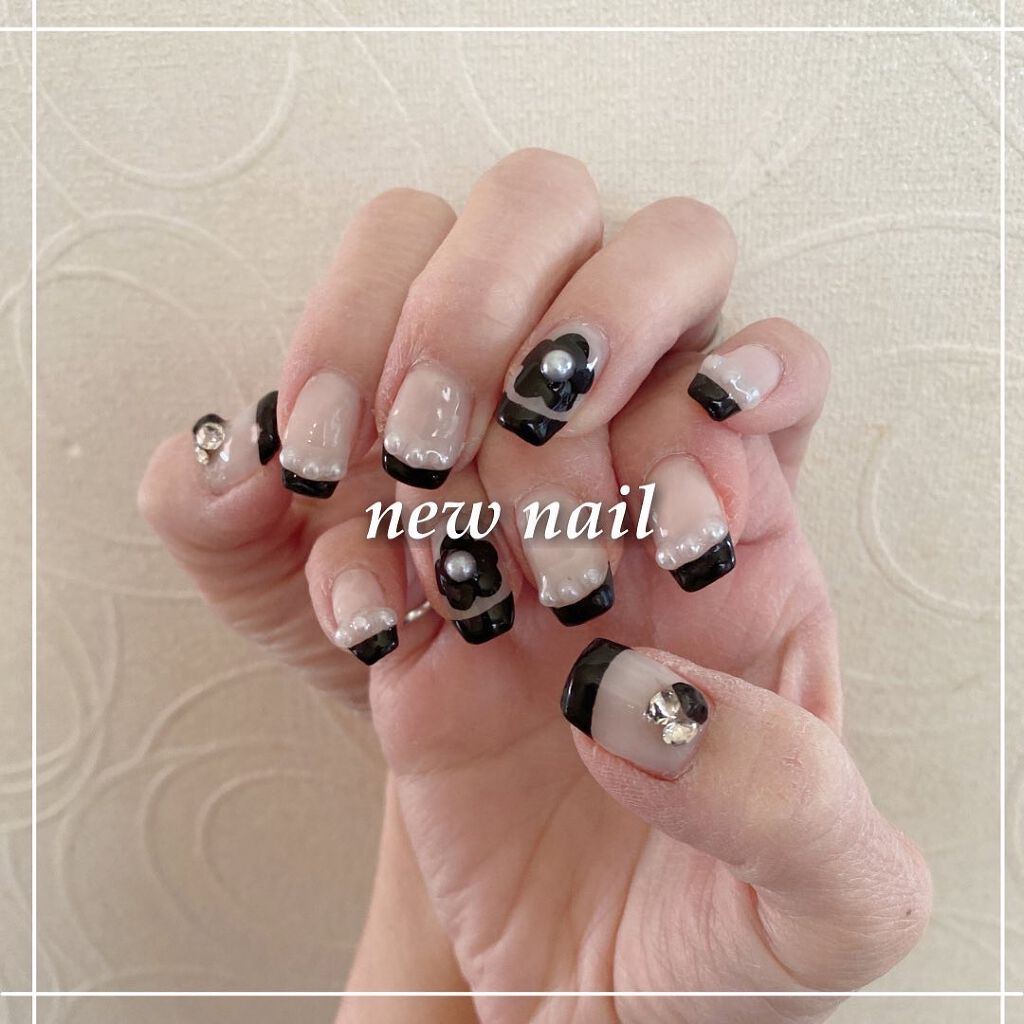 #ネイル,#ニュアンスネイル,#モノトーンネイル,#フレンチネイル,#黒フレンチネイルのネイルデザイン