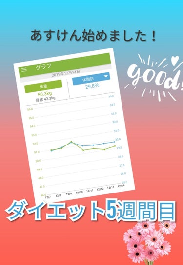 こんばんは！
先々週から投稿おろそかになり気味ですみません。
論文を書くので、今週は詰め詰めだったんです（（（言い訳

5週間目が終了しました。
とりあえず今日の朝の体重は、50.3kgです。
先週の記