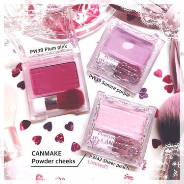 CANMAKE Powder Cheeks
38プラムピンク ,39スミレパープル,42シアーピーチ
購入場所:ドラッグストア（地元店）
価格:各550円

どこでも手に入るチーク。
何色か持っていたの