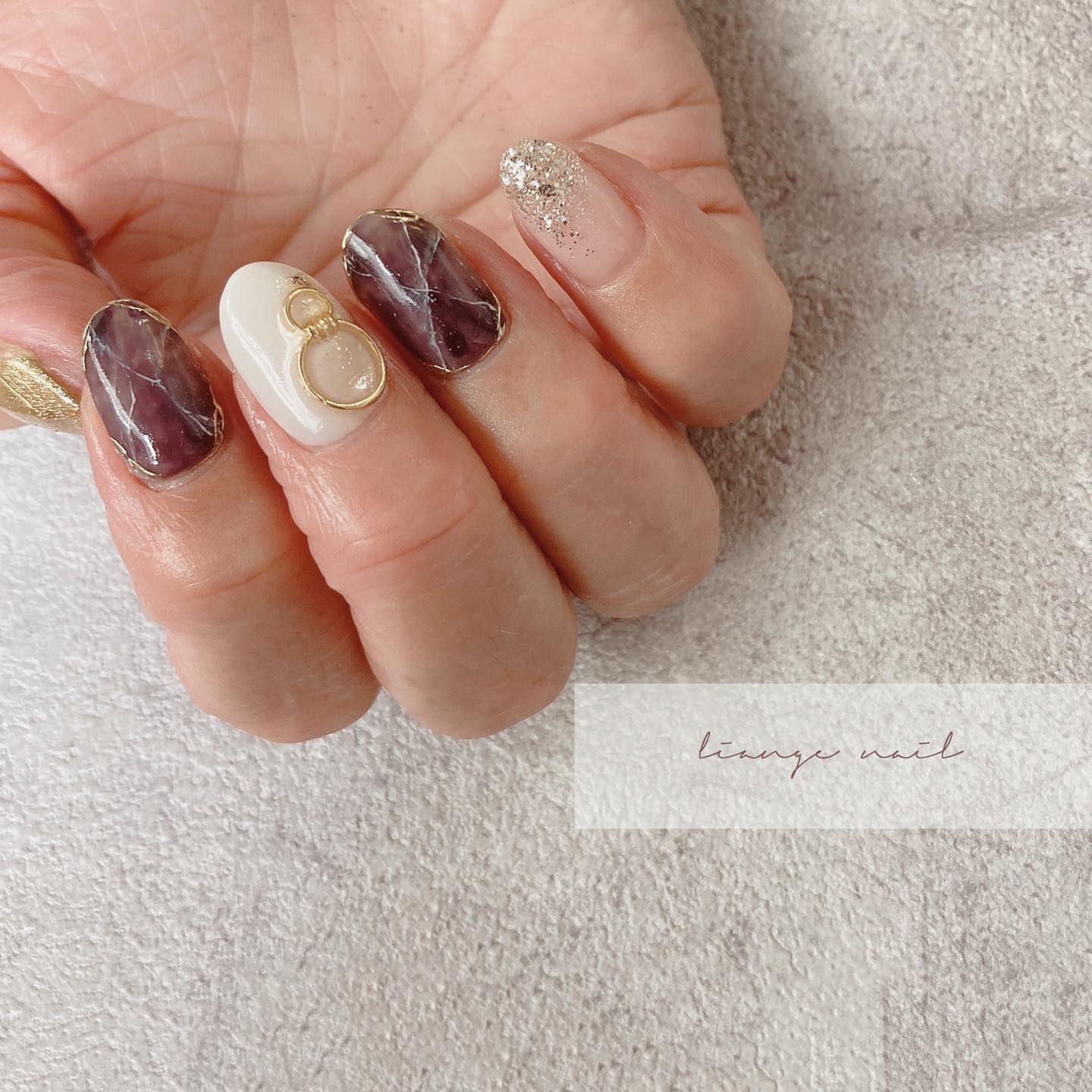 #リアンジェネイル,#柏ネイル,#ネイル,#パープルネイル,#天然石ネイル,#ミラーネイルのネイルデザイン