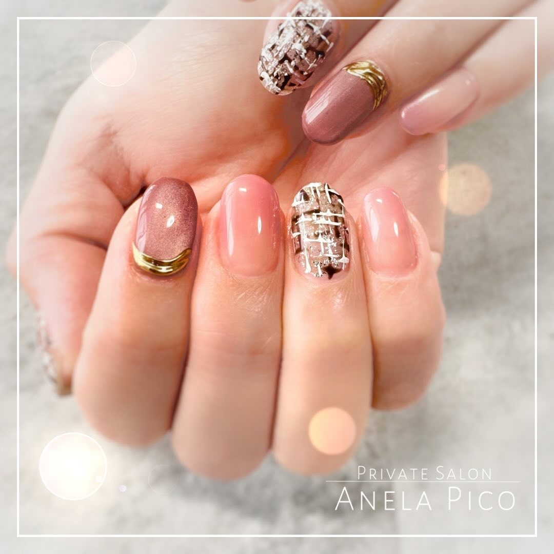 #ツイードネイル,#秋ネイルのネイルデザイン